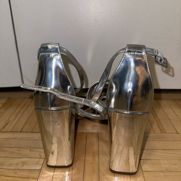 Halston Silver Metallic Block Heels - Picture 2 of 5